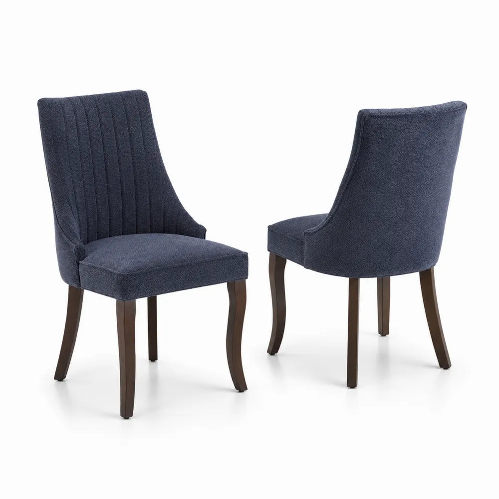 Esszimmerstühle Set aus Stoff Blau mit Holzbeinen, 2er Set