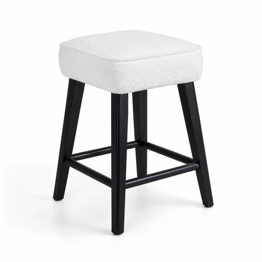 Barhocker Holz Schwarz mit Polyester Weiß