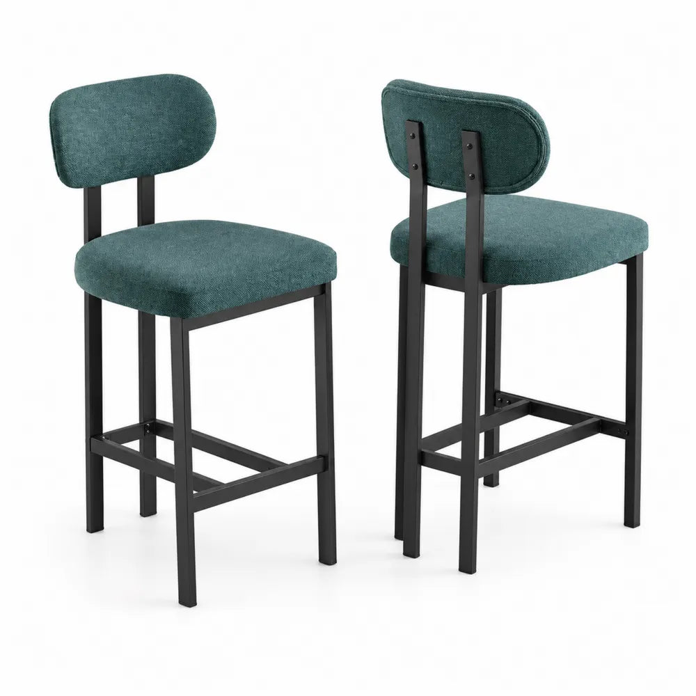 Metallrahmen Barhocker Set mit grünem Stoff