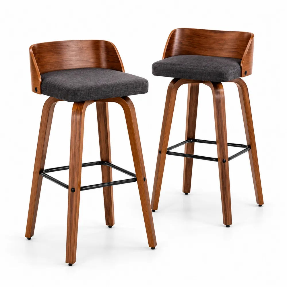 2er-Set Holz Barhocker mit Stoffpolsterung in Dunkelgrau