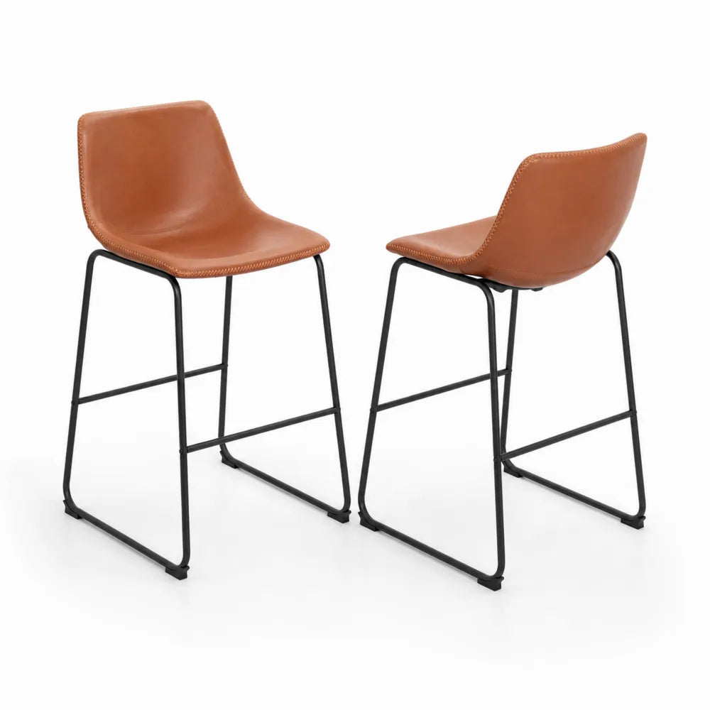2er Set Barhocker Lederoptik Braun Metall