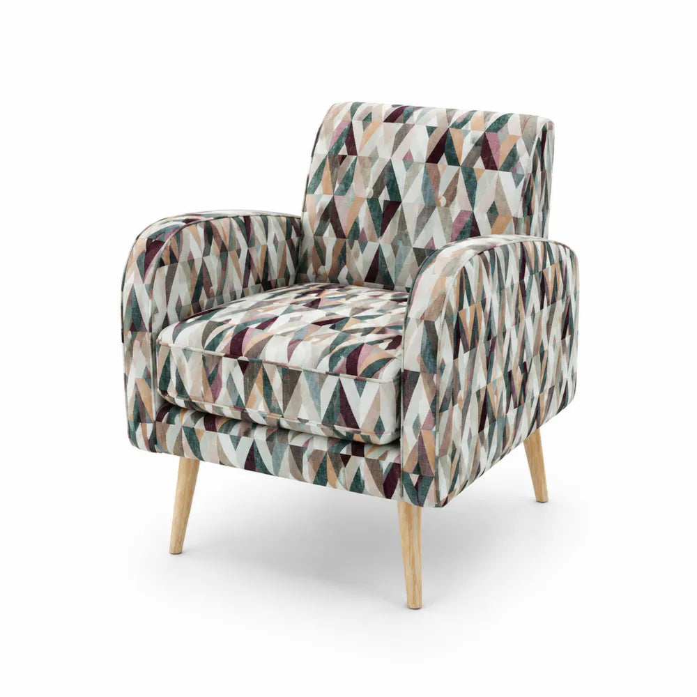 Sessel mit geometrischem Muster Stoff und Holzbeinen